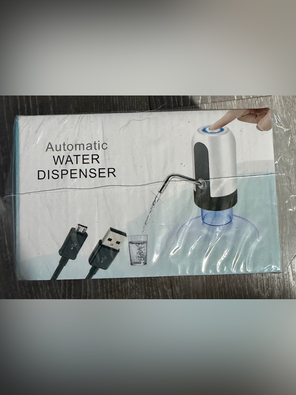 USB Rechargeable Water Pump Dispenser — White Top with Clear Blue Box Art